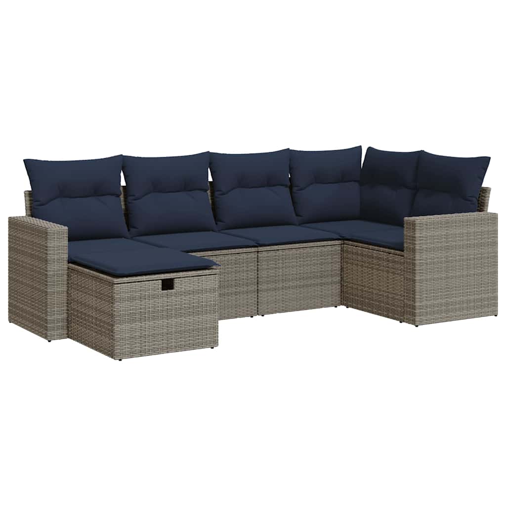 sofasæt til haven 6 dele med hynder polyrattan grå
