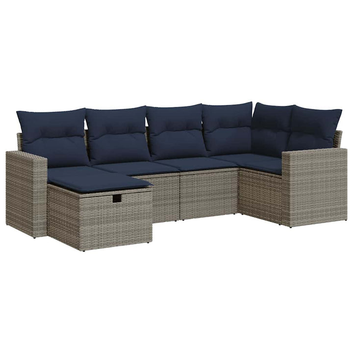 sofasæt til haven 6 dele med hynder polyrattan grå