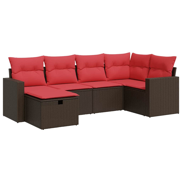 sofasæt til haven 6 dele med hynder polyrattan brun