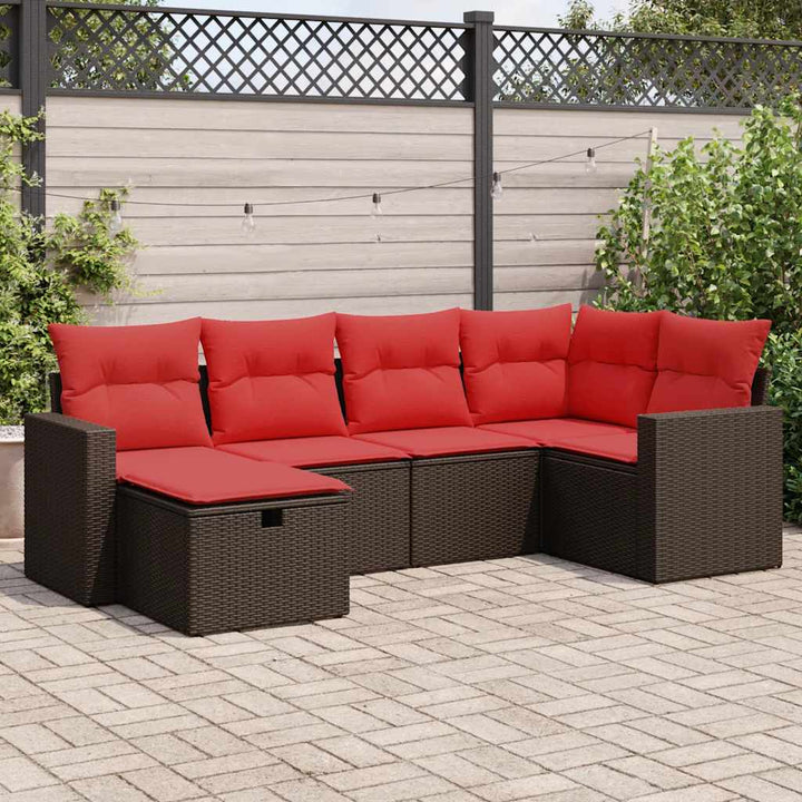 sofasæt til haven 6 dele med hynder polyrattan brun