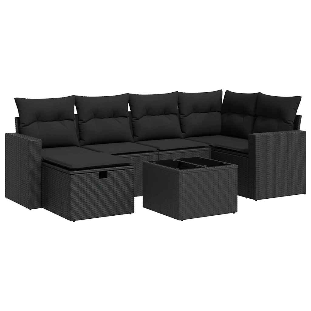 sofasæt til haven 7 dele med hynder polyrattan sort