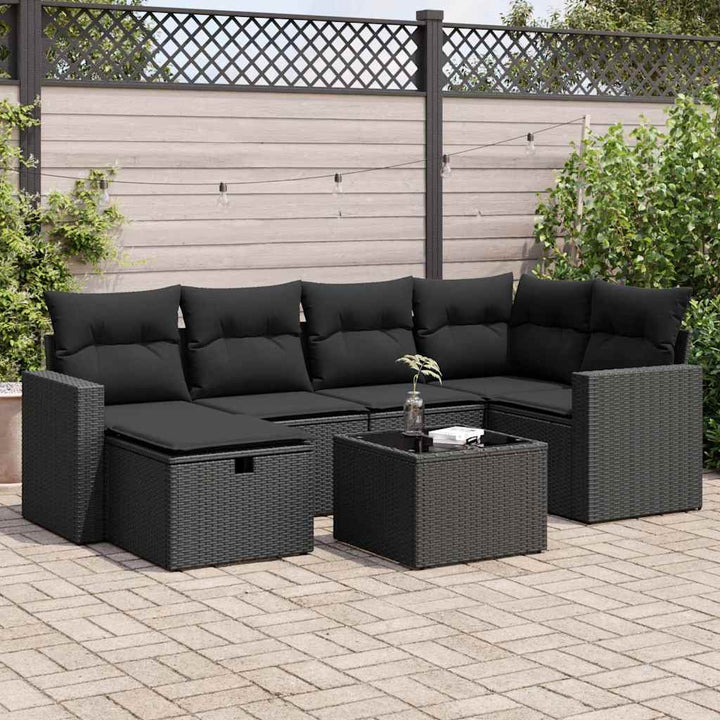 sofasæt til haven 7 dele med hynder polyrattan sort