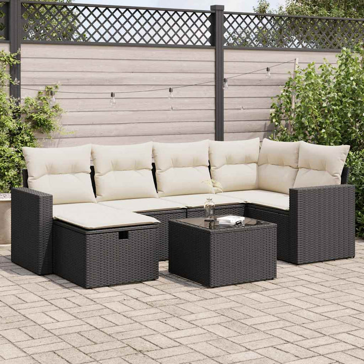 sofasæt til haven 7 dele med hynder polyrattan sort
