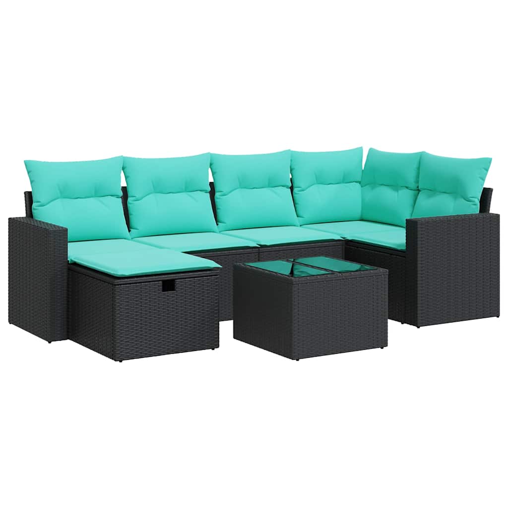 sofasæt til haven 7 dele med hynder polyrattan sort