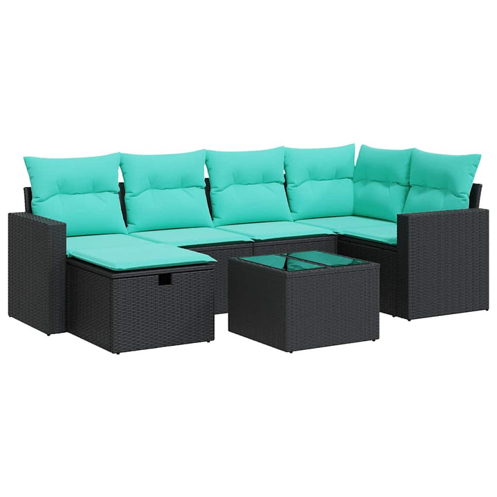 sofasæt til haven 7 dele med hynder polyrattan sort