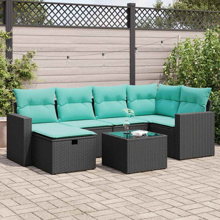 sofasæt til haven 7 dele med hynder polyrattan sort