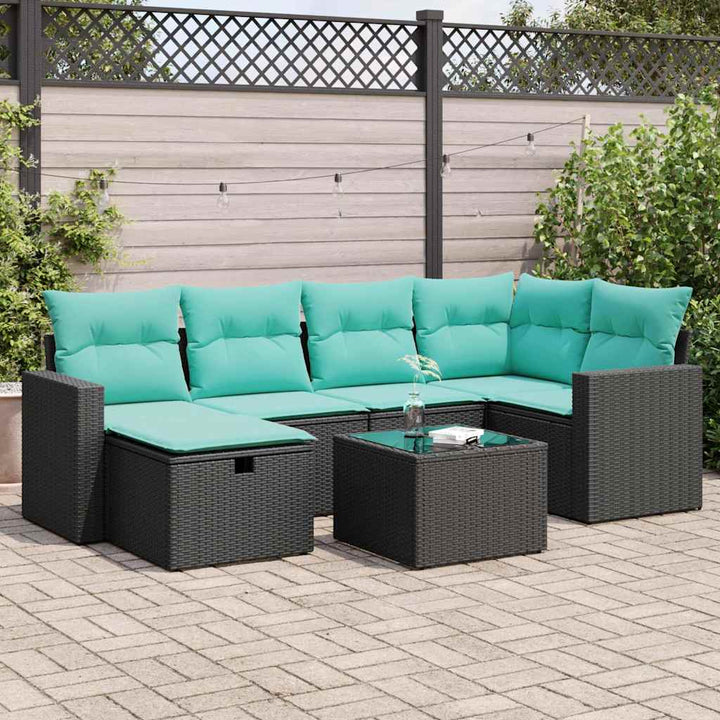 sofasæt til haven 7 dele med hynder polyrattan sort