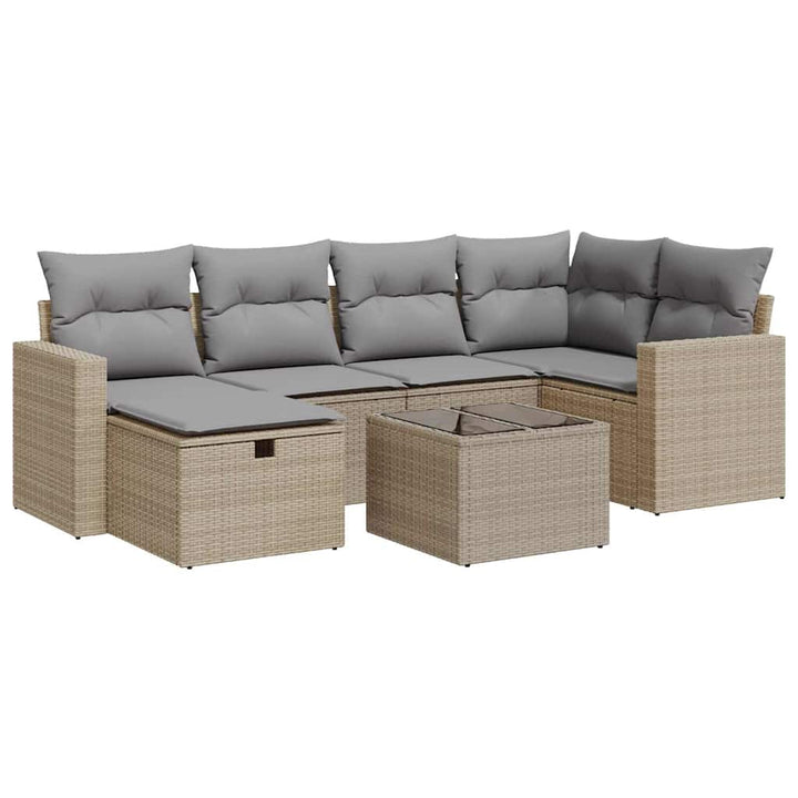 sofasæt til haven 7 dele med hynder polyrattan beige
