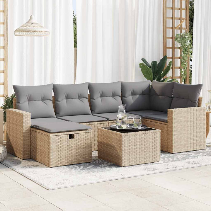 sofasæt til haven 7 dele med hynder polyrattan beige