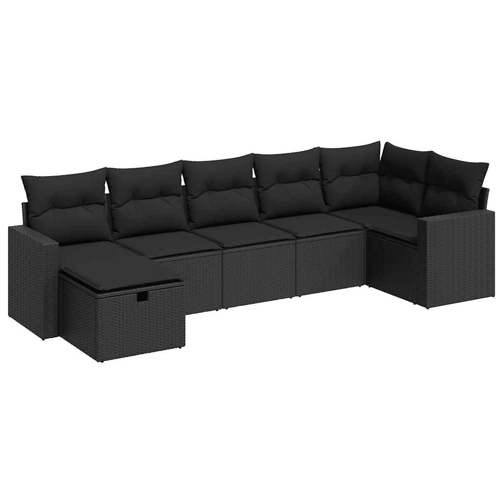 sofasæt til haven 7 dele med hynder polyrattan sort