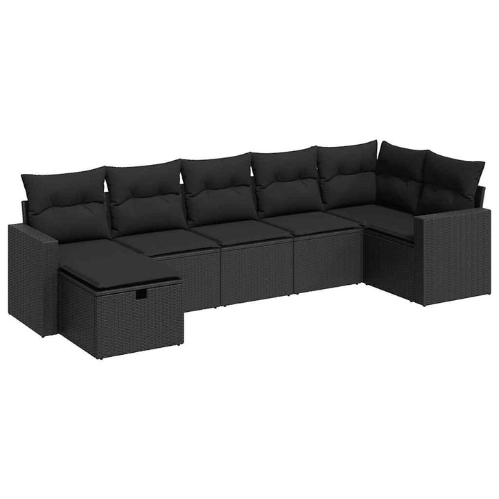 sofasæt til haven 7 dele med hynder polyrattan sort