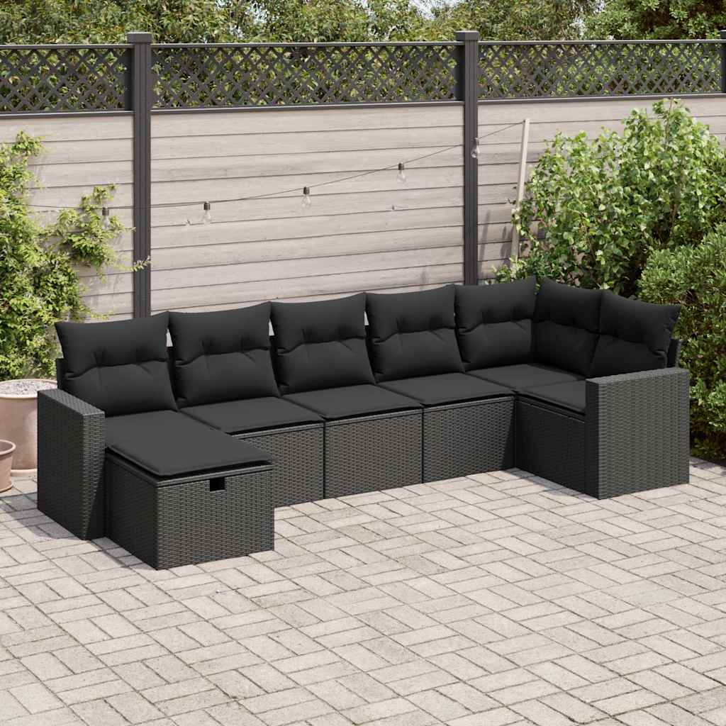 sofasæt til haven 7 dele med hynder polyrattan sort