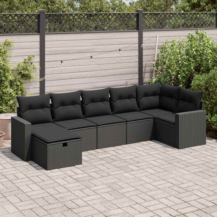 sofasæt til haven 7 dele med hynder polyrattan sort