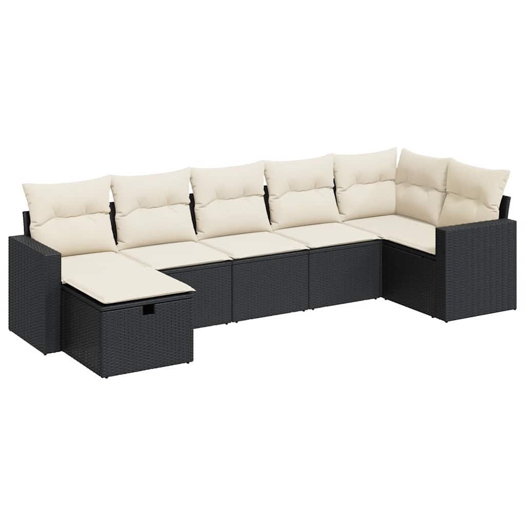 sofasæt til haven 7 dele med hynder polyrattan sort