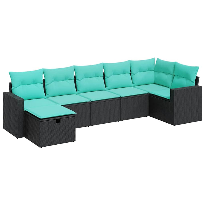 sofasæt til haven 7 dele med hynder polyrattan sort