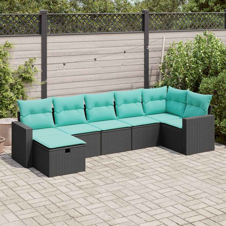 sofasæt til haven 7 dele med hynder polyrattan sort