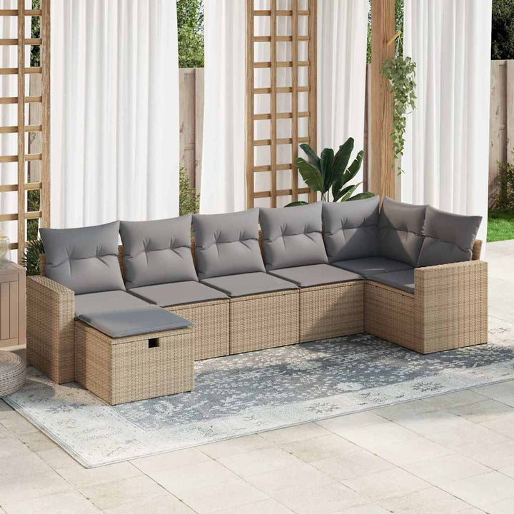 sofasæt til haven 7 dele med hynder polyrattan beige