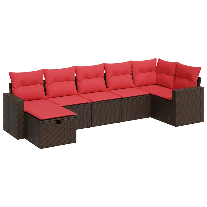 sofasæt til haven 7 dele med hynder polyrattan brun
