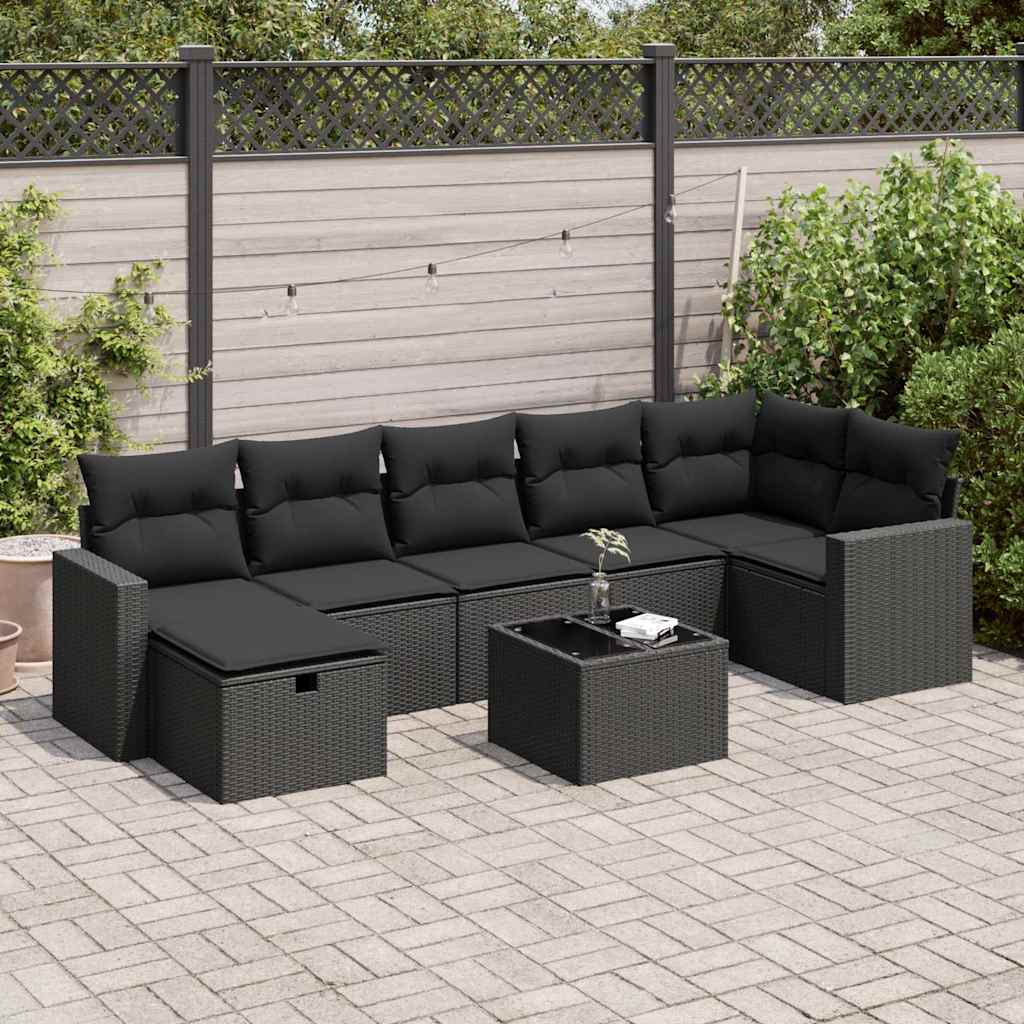 sofasæt til haven 8 dele med hynder polyrattan sort