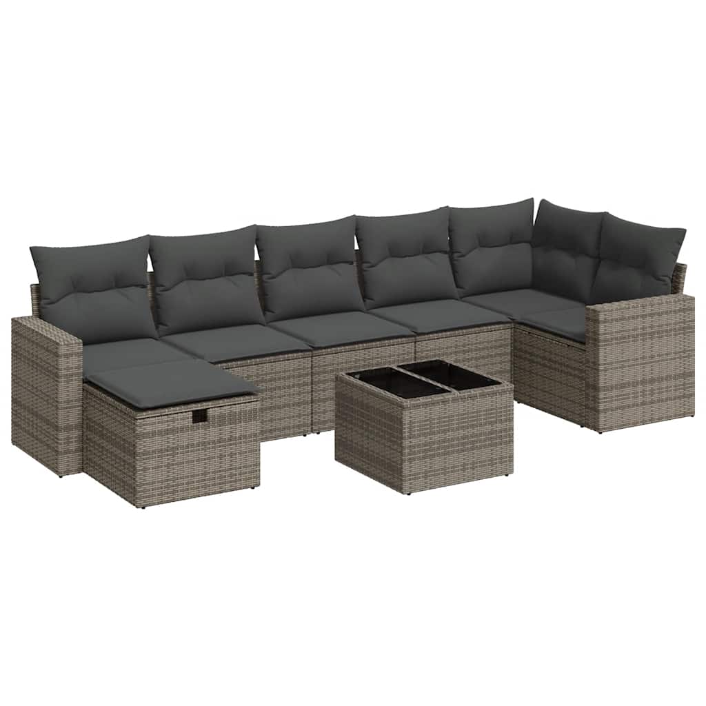 sofasæt til haven 8 dele med hynder polyrattan grå