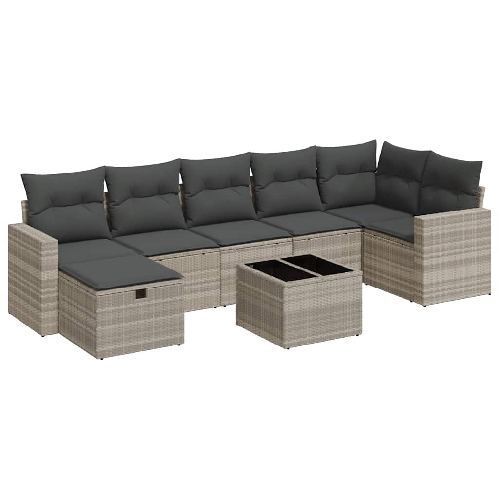 sofasæt til haven 8 dele med hynder polyrattan lysegrå