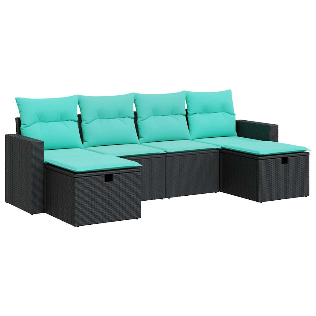 sofasæt til haven 6 dele med hynder polyrattan sort