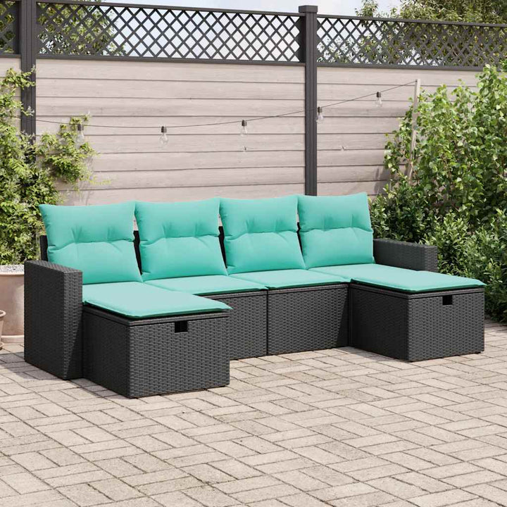 sofasæt til haven 6 dele med hynder polyrattan sort
