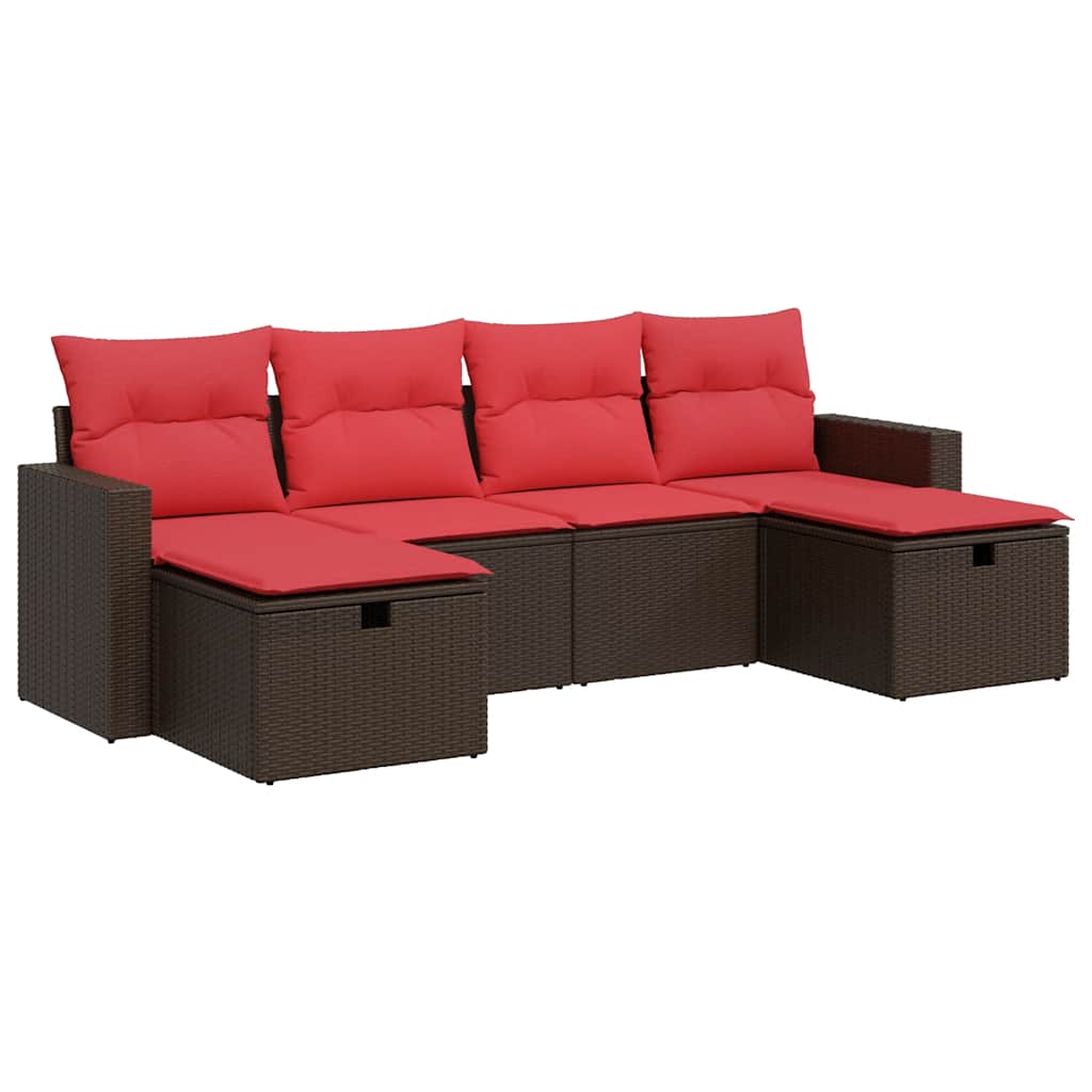 sofasæt til haven 6 dele med hynder polyrattan brun