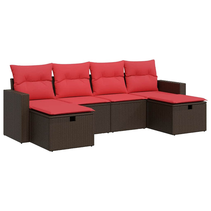 sofasæt til haven 6 dele med hynder polyrattan brun