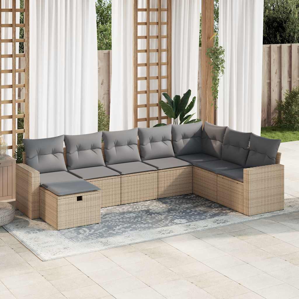 sofasæt til haven 8 dele med hynder polyrattan beige