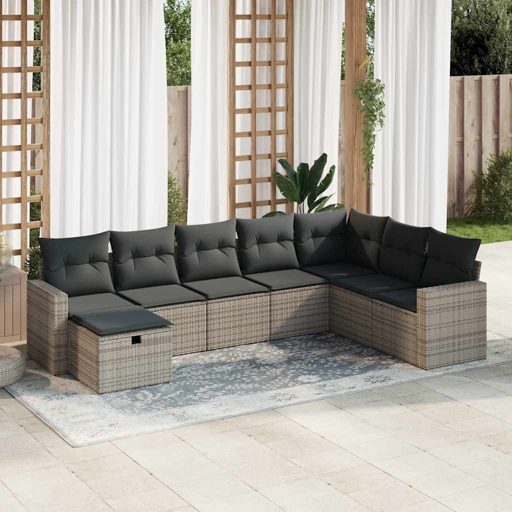 sofasæt til haven 8 dele med hynder polyrattan grå