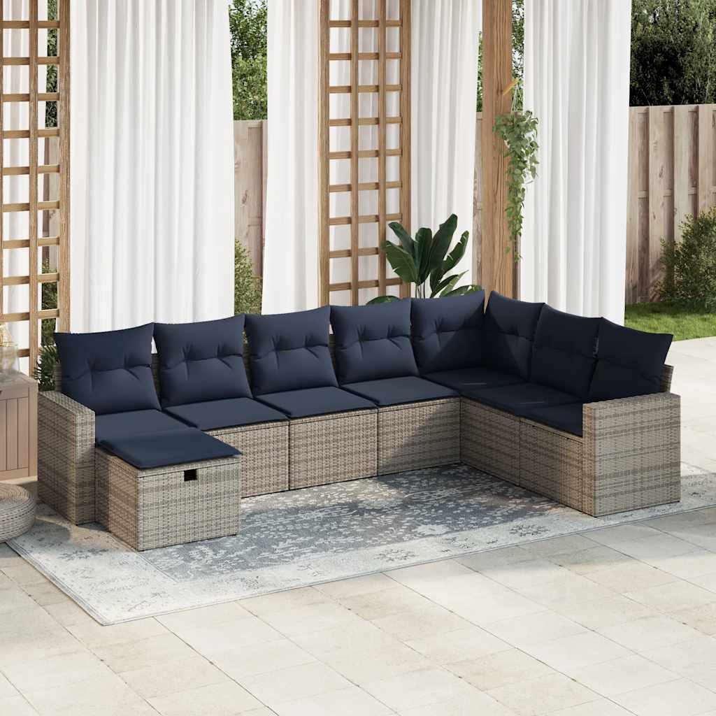 sofasæt til haven 8 dele med hynder polyrattan grå