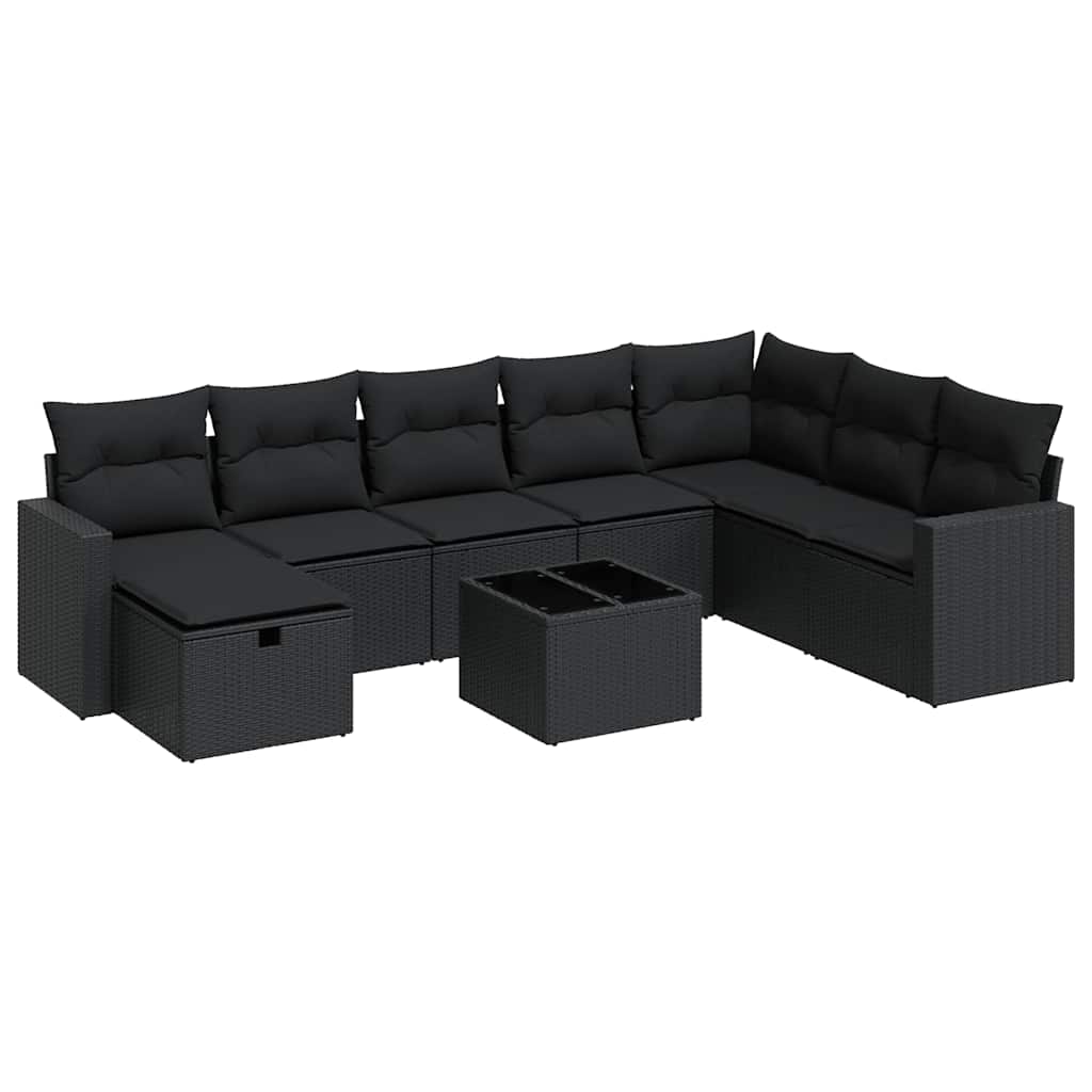 sofasæt til haven 9 dele med hynder polyrattan sort
