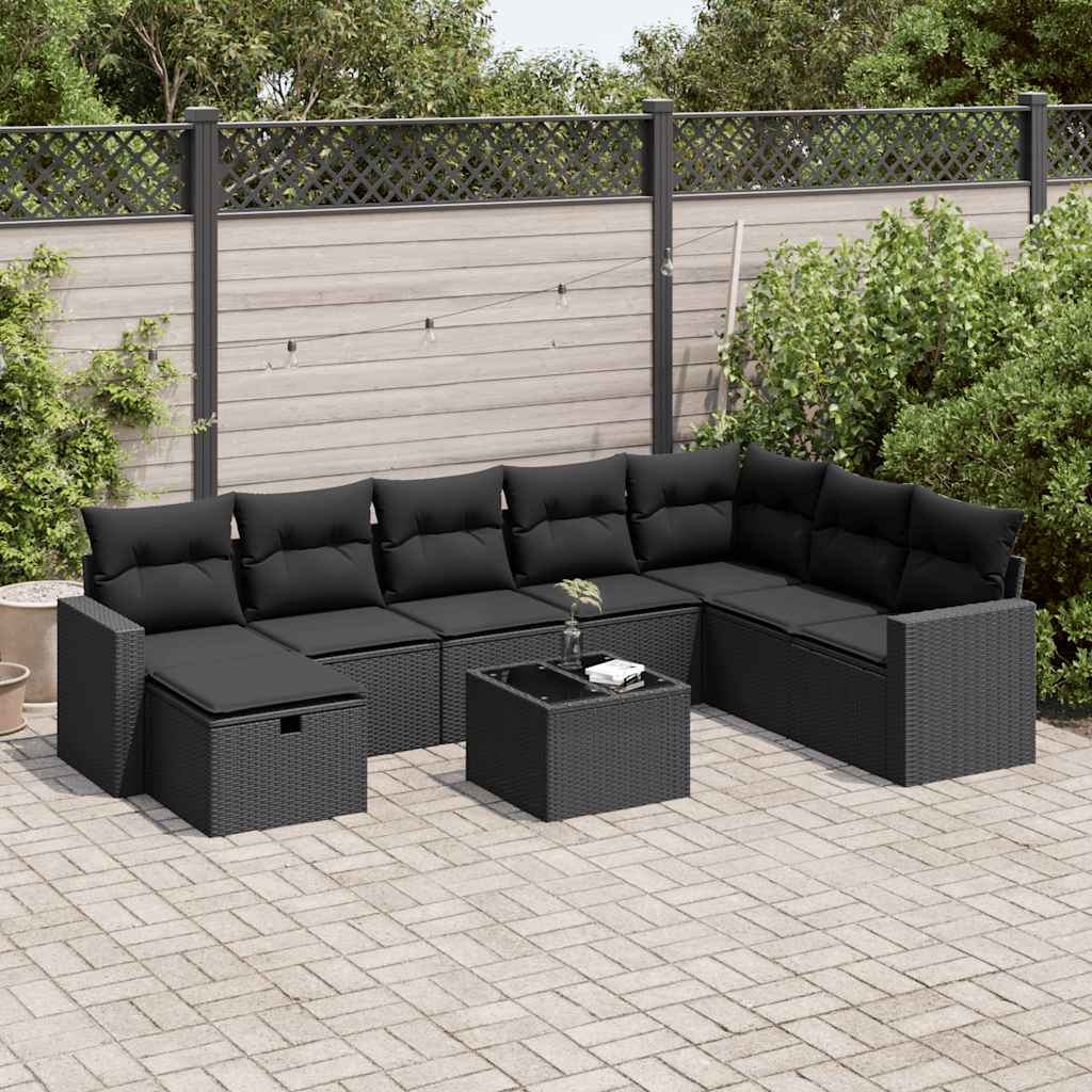 sofasæt til haven 9 dele med hynder polyrattan sort