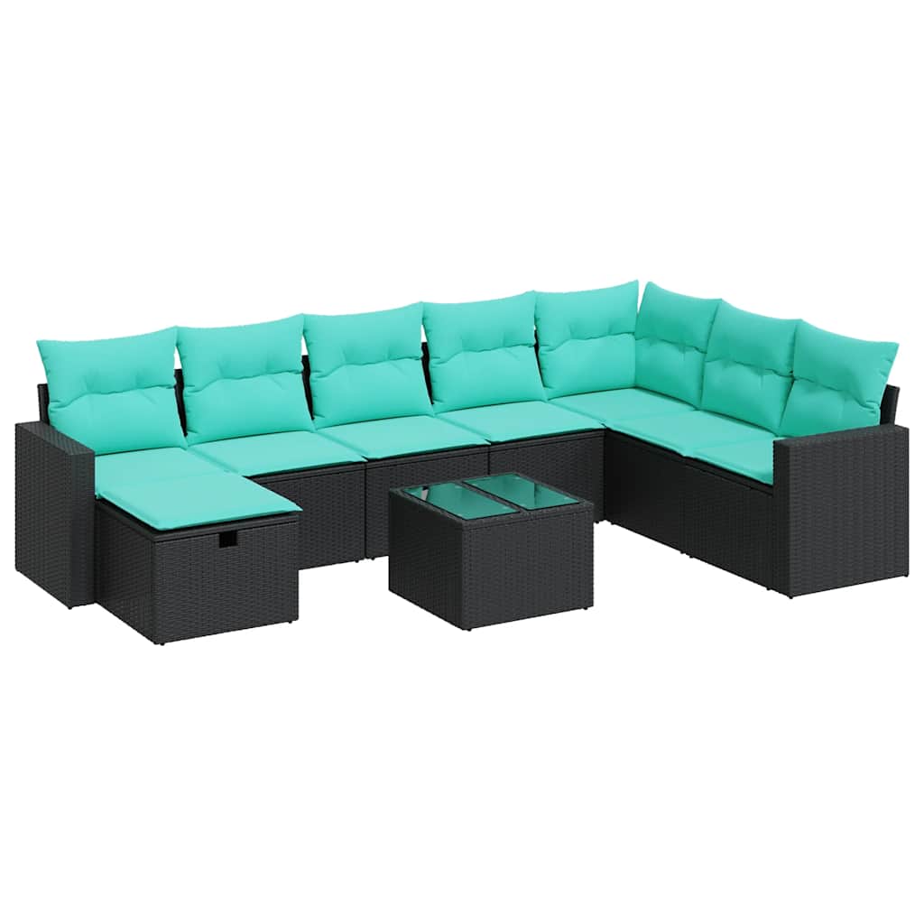 sofasæt til haven 9 dele med hynder polyrattan sort