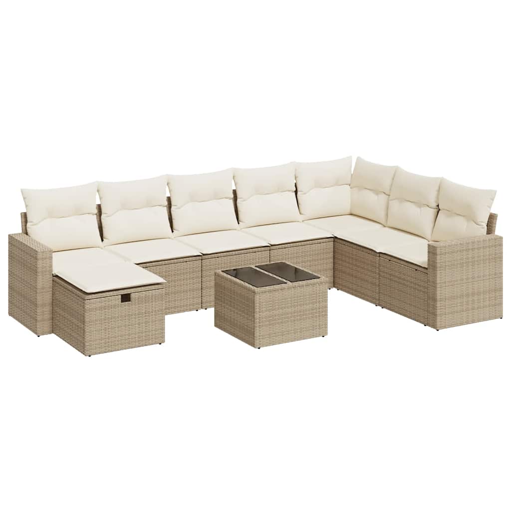 sofasæt til haven 9 dele med hynder polyrattan beige