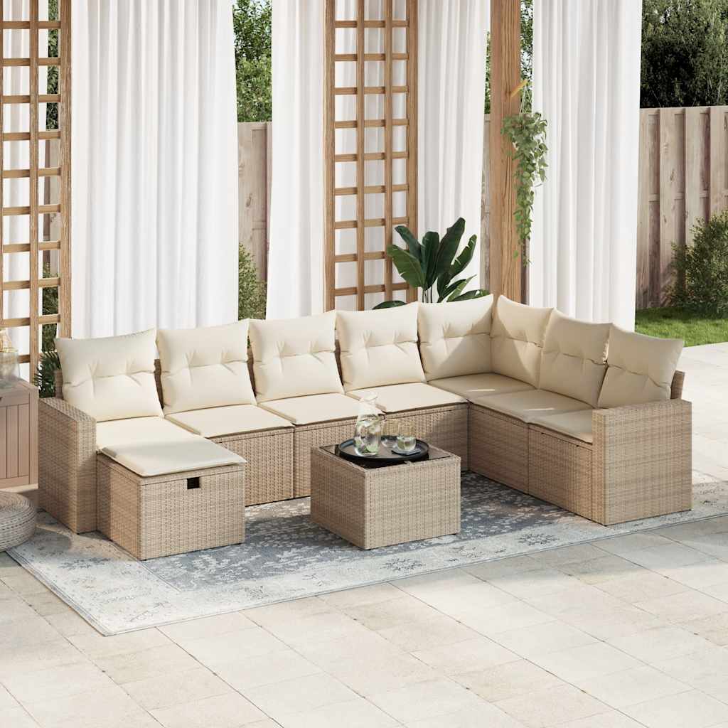 sofasæt til haven 9 dele med hynder polyrattan beige