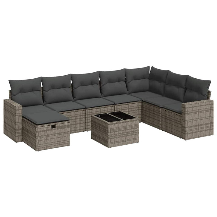 sofasæt til haven 9 dele med hynder polyrattan grå