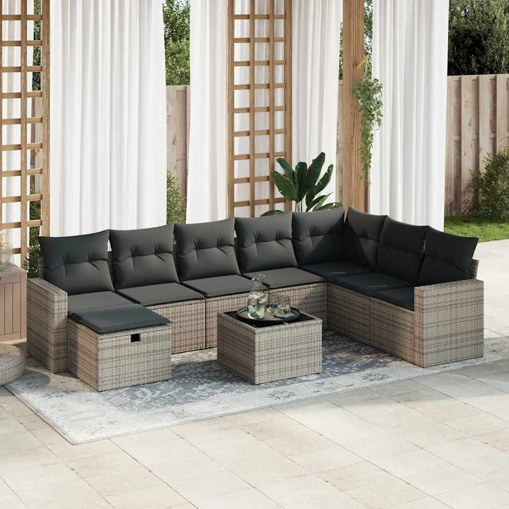 sofasæt til haven 9 dele med hynder polyrattan grå