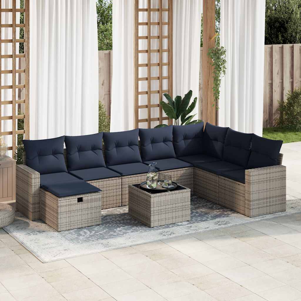 sofasæt til haven 9 dele med hynder polyrattan grå