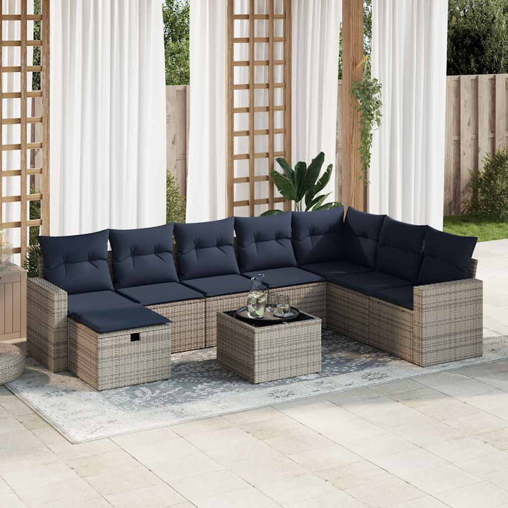 sofasæt til haven 9 dele med hynder polyrattan grå