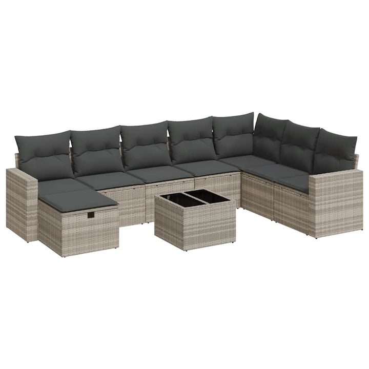 sofasæt til haven 9 dele med hynder polyrattan lysegrå