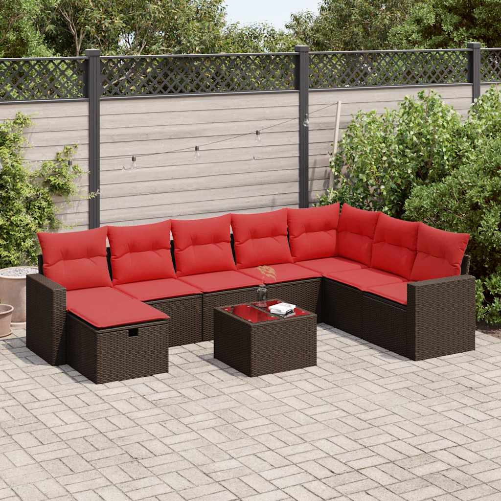 sofasæt til haven 9 dele med hynder polyrattan brun