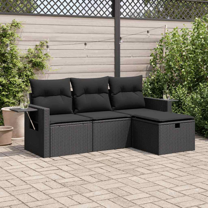 sofasæt til haven 4 dele med hynder polyrattan sort