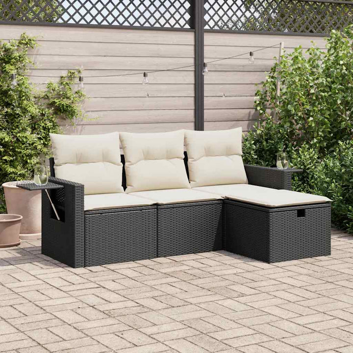 sofasæt til haven 4 dele med hynder polyrattan sort