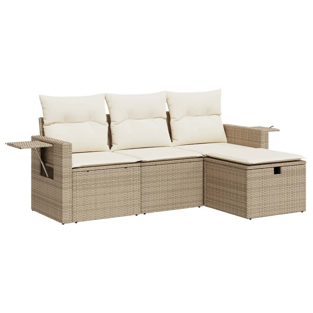 sofasæt til haven 4 dele med hynder polyrattan beige