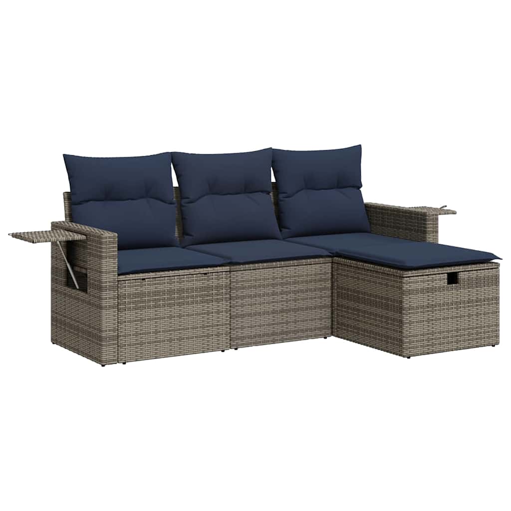 sofasæt til haven 4 dele med hynder polyrattan grå