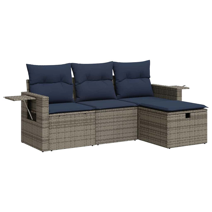 sofasæt til haven 4 dele med hynder polyrattan grå