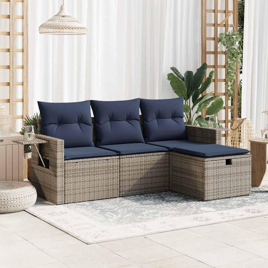 sofasæt til haven 4 dele med hynder polyrattan grå