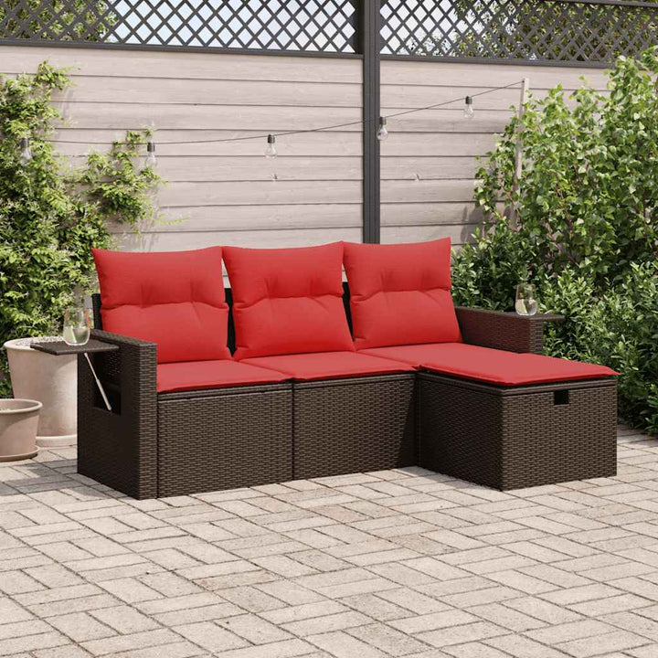sofasæt til haven 4 dele med hynder polyrattan brun